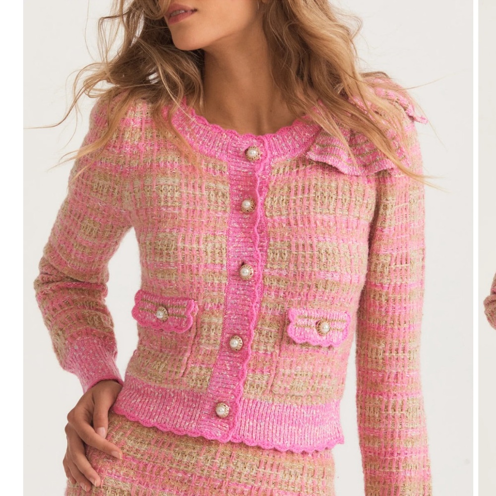 LOVESHACKFANCY CHANTRIA CROP CARDIGAN IN PINK size small